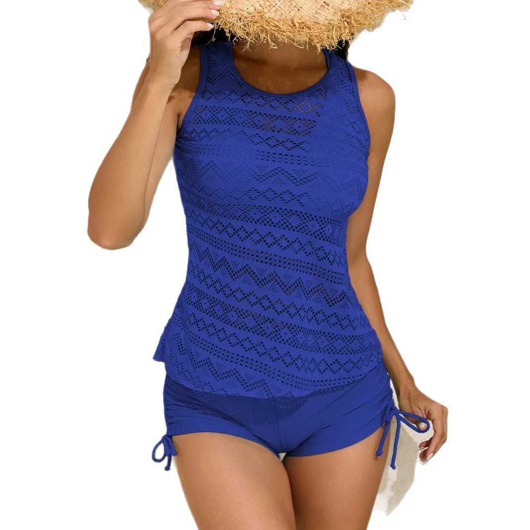 2026 New Swimsuit Lace Mesh Split Tankini Swimsuit Women's Bikini 3-Piece Set