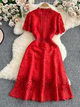 Slimming ort Sve Hollow out Waist-Cinched Hook-Design Dres Women's Faionable New Arrival Spring Summer Korean Sle