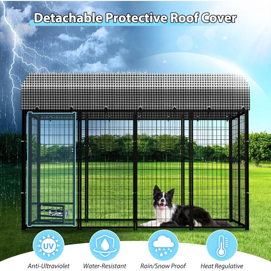 Large Dog Kennel Outside with Roof Heavy-Duty Indoor Outdoor Run Dog Enclosure with Removable Cover Dog Pens Outside