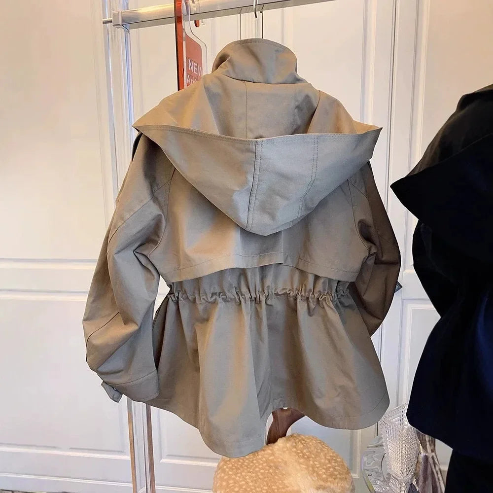 2026 Fall High-Neck Zip Jacket for Women, Loose Fit with Drawstring, Color-Block, Street-Style Trendy Coat