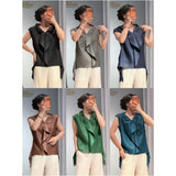 Miyake Pleated T-Shirt 2026 Summer New Irregular Sleeveless Top Simple Casual Fashion V-Neck Fold Vest Commuter Women's Clothing