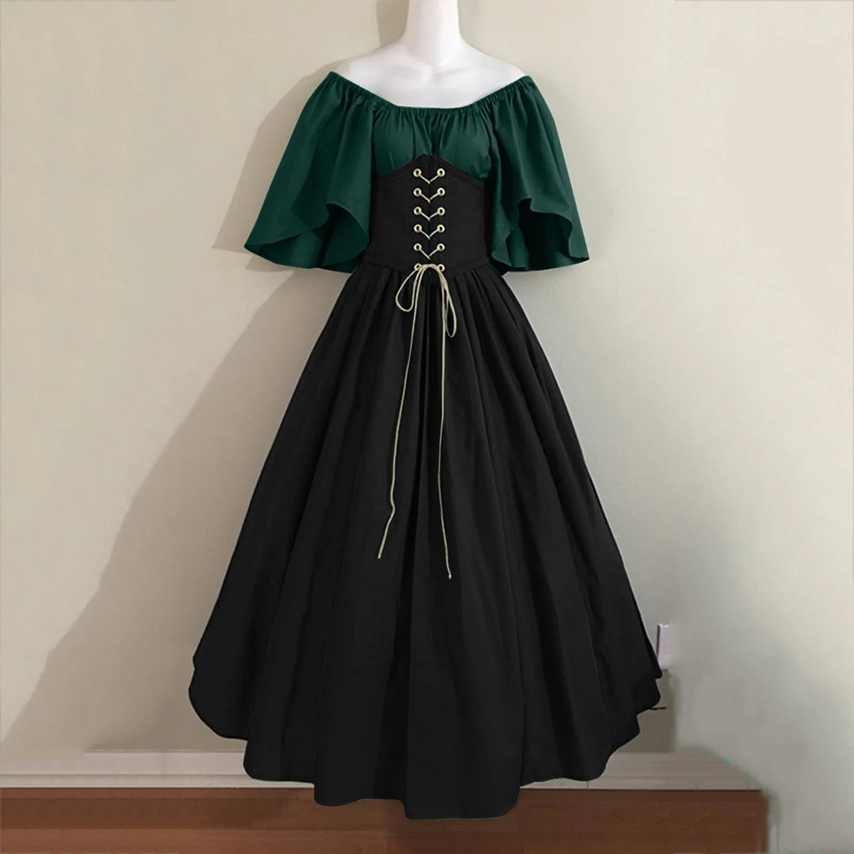 Women Patchwork Medieval Renaissance Dress Halloween Gothic off Shoulder Retro Long Dress