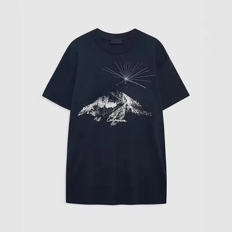 26 Early Spring New North America Style Landscape Letter Print Crew Neck Cotton Short Sleeve T-Shirt For Women