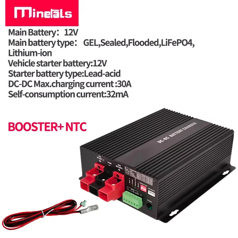 DC to DC 12V 30A Smart Charger with Booster Support App Lithium Battery Fully Automatic Charging Temperature Charger