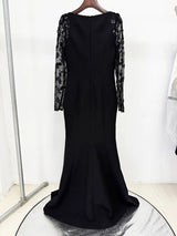 HIGH STREET Newest Fashion 2026 Designer Party Vestido Women's Spliced Mesh Diamonds Beaded Long Sleeved Maxi Long Dress