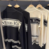 Matin Kim Logo Knit Zip Up Vest Stripe Jacquard Stand Collar Couple Unisex Top