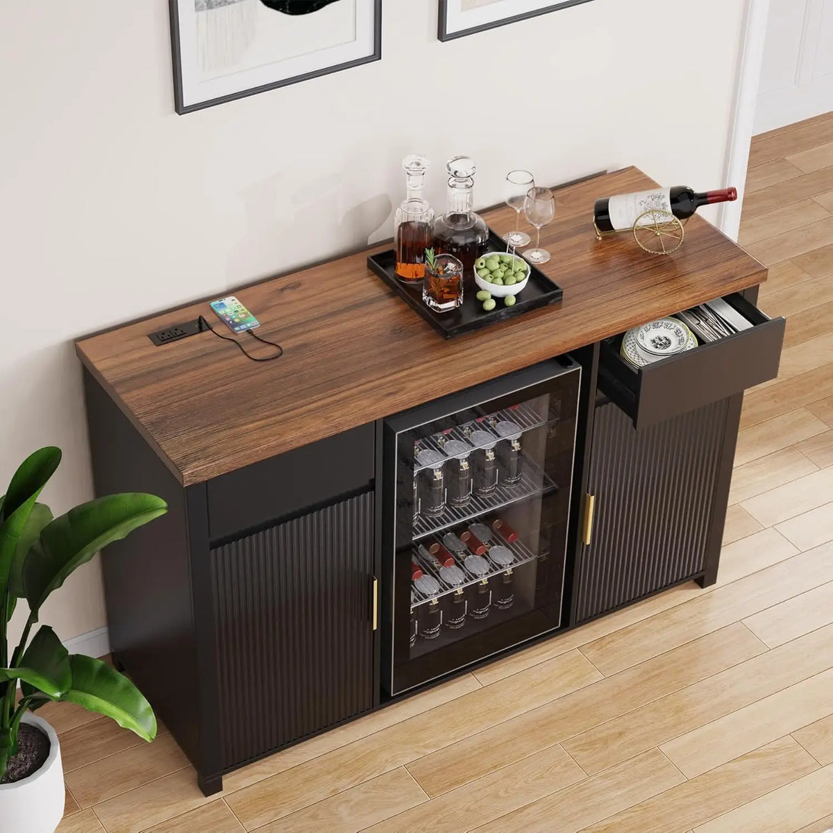 Large Coffee Bar Cabinet with Fridge Space, Mini Fridge Cabinet with Wine Storage, Buffet Sideboard Table for Home,, Customized