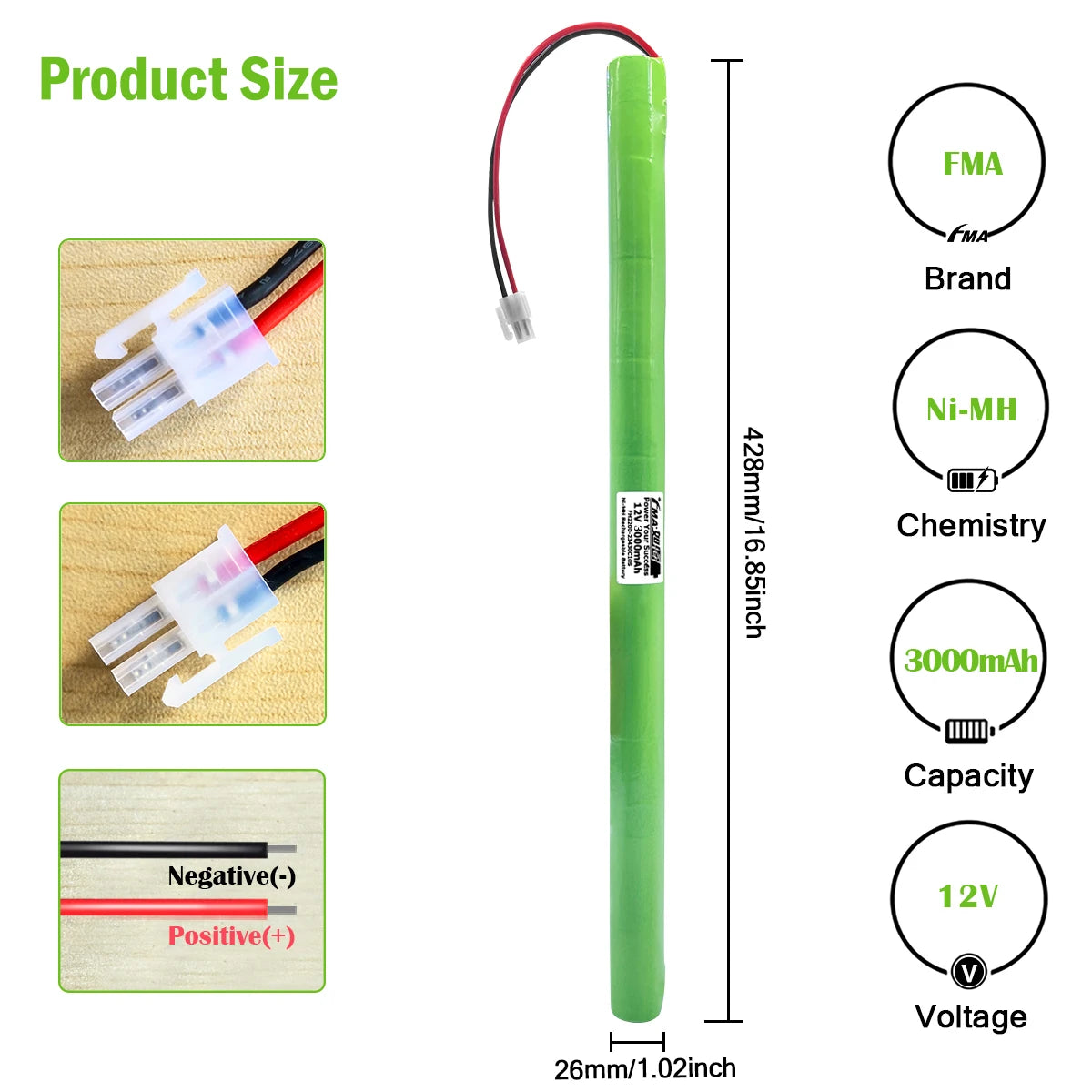 FMA 12V Ni-Cd Ni-MH 1.2-3Ah Rechargeable Battery for SunSetter Solar Blind Solar Energy Storage Durable