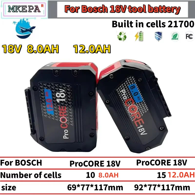 21700 ProCORE 18V Rechargeable Battery 18V 8.0AH/12.0AH High-Power for Bosch Tools BAT609 BAT618 GBA18V 21700