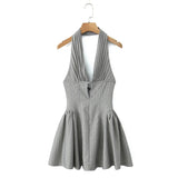 YENKYE Sexy Women Fashion Backless Halter Dresses Low Waist A-line Mini Summer Dress Party Robe