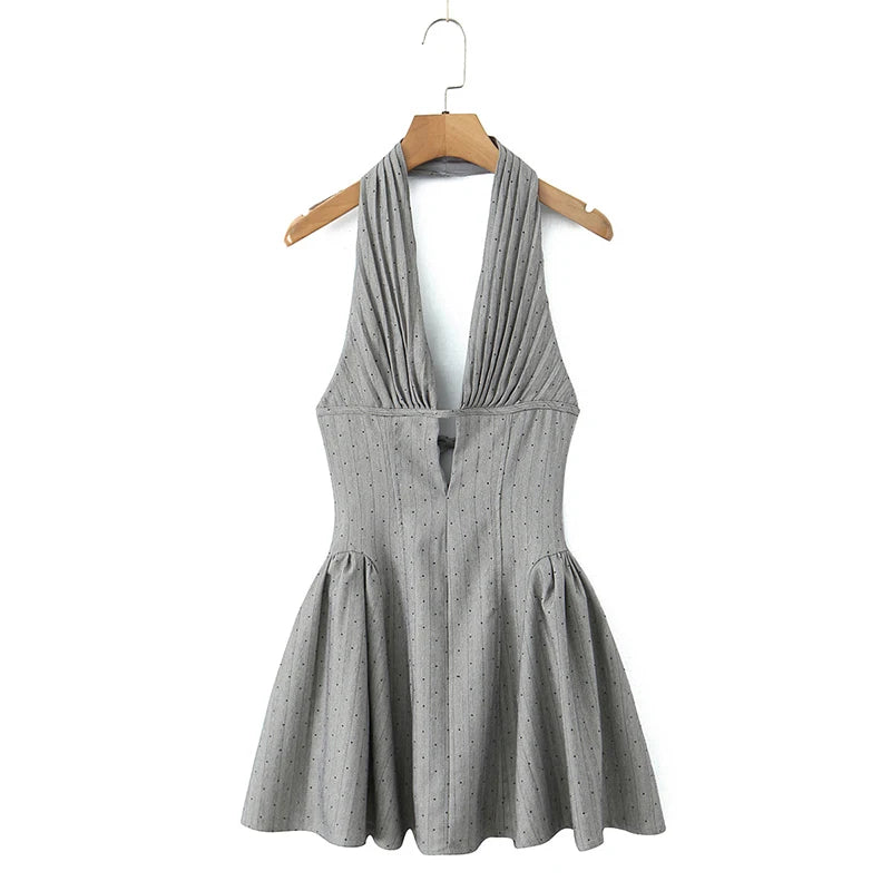 YENKYE Sexy Women Fashion Backless Halter Dresses Low Waist A-line Mini Summer Dress Party Robe