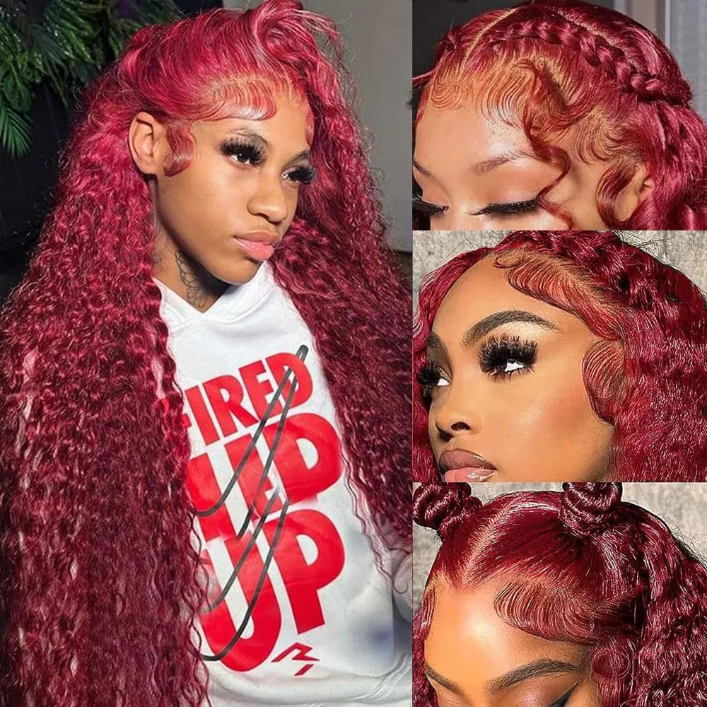 99J Burgundy 250 Density 13x4 HD Lace Front Wigs Human Hair Red Wine 30