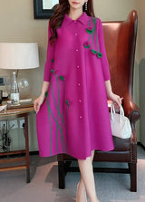 YUDX Miyake Pleated Large Size Dress Lapel Print Loose Large Size Fat Thin Single-breasted Cardigan Dress 2025 Autumn