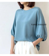 26MM Heavy Weight 93% Natural Mulberry Silk Elastic Wrinkled Round Neck Batwing Half Sleeve Women's Casual Solid Color T-shirt