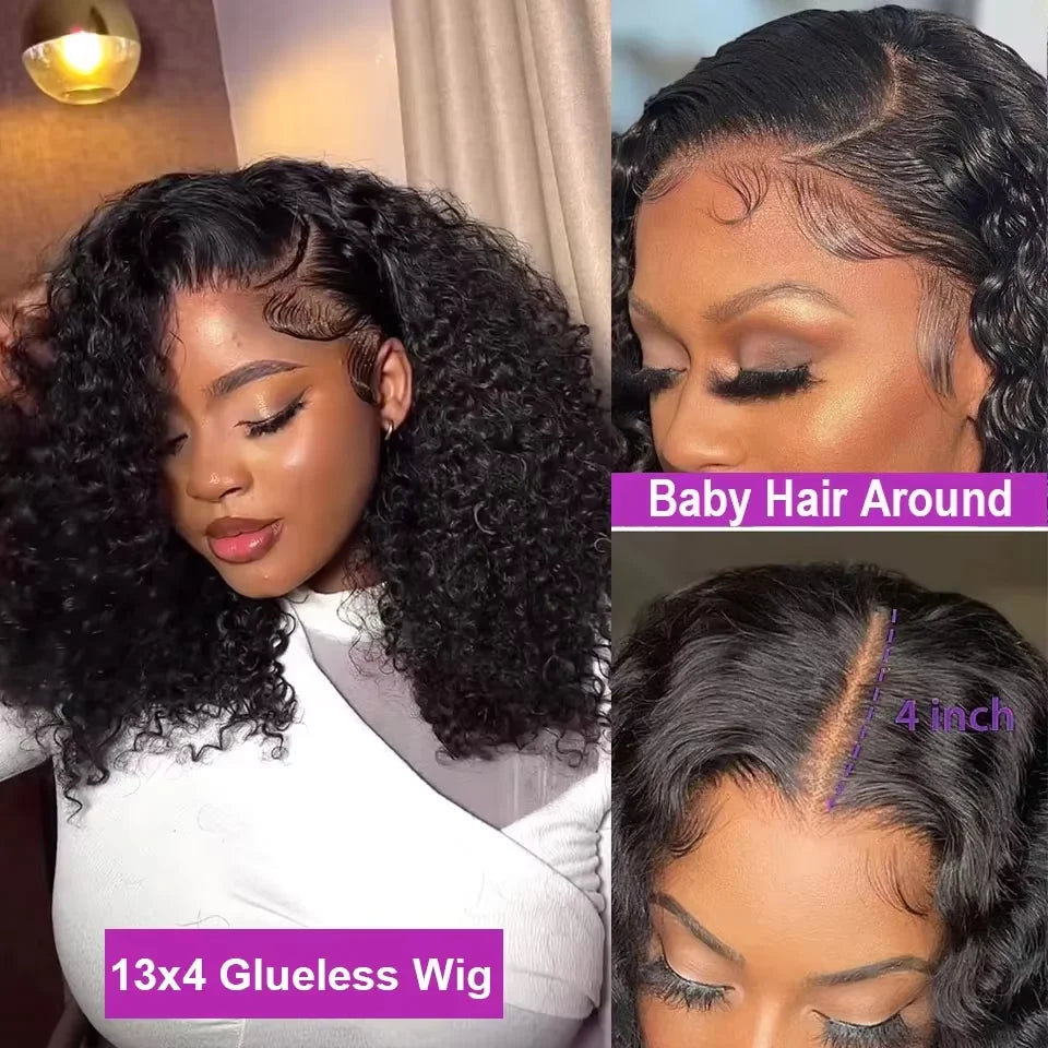Deep Wave 250% Density Short Bob 13x4 HD Lace Front Human Hair Wigs Women Brazilian Curly Lace Frontal Wig Glueless Closure Wigs