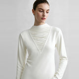 Amii Pile Collar Long Sleeve Tee Slim Fit Slimming Elegant Commuter Minimalist Versatile Winter 2026 Tops for Women 12644048