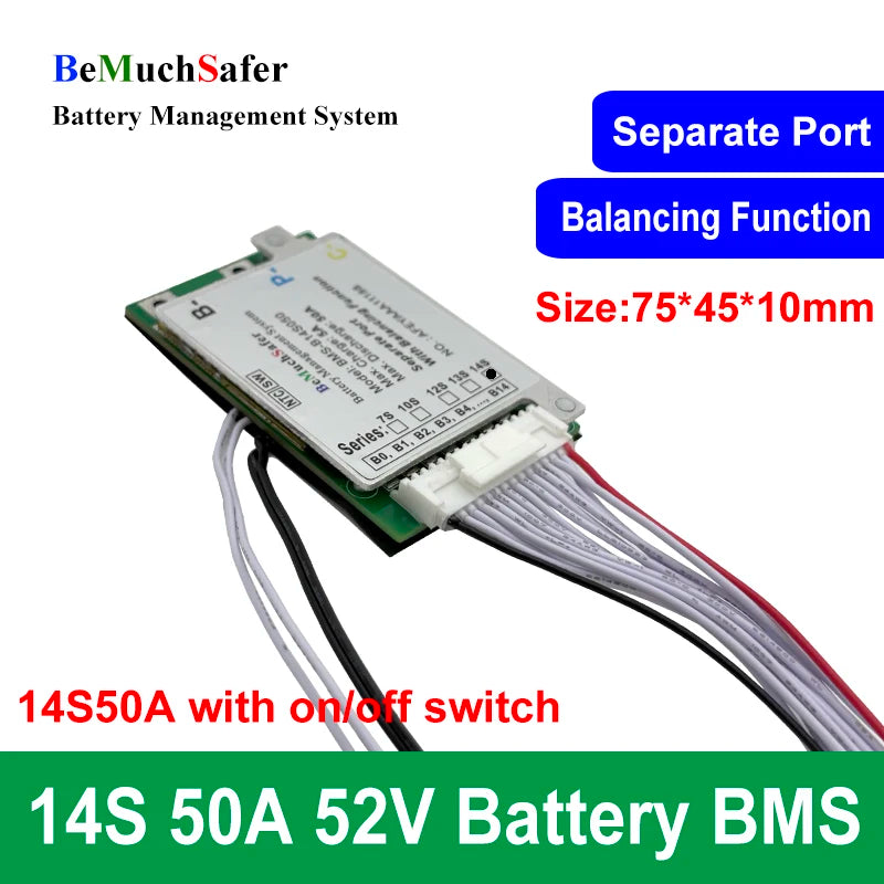 BeMuchSafer 7S 10S 12S 13S 14S 50A Battery BMS 24V 36V 43V 48V 52V BMS 7S50A 10S50A 12S50A 13S50A 14S50A for DIY EBike Battery