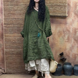 Spring Summer Arts Style Women O-neck Loose Batwing Sleeve Tee Shirt High Quality Linen Gradient Vintage Long Tops Tees T295