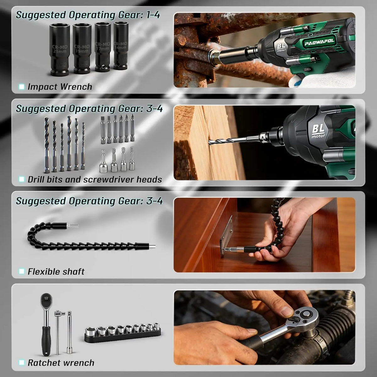 1/2 Impact Wrench 665 Ft-lbs, 21V Cordless with 2 Batteries, Drill Bits & Sockets Set for Car Tire Lug Nut