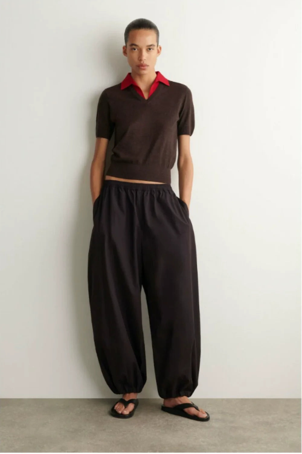 XIMIAN APPAREL 2026 YAZHIMEI traf Cos autumn New Style of Ladies' casual brown Standard style wool-blend layered polo shirt
