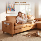 3 Seater L-Shaped PU Leather Sofa with Movable Ottoman for Living Room in Camel Color