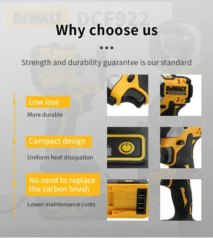 2025 Dewalt  Electric Impact Wrench Rechargeable High Torque 406Nm(Reverse) 1/2" 2500 RPM Universal 20V Battery Power Too DCF922