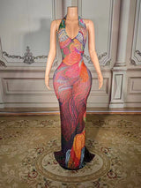 Sexy Luxury Sparkly Rhinestones Long Dress Women Mesh Party Celebrate Birthday Gown Photo Shoot Wear Performance Stage Costume