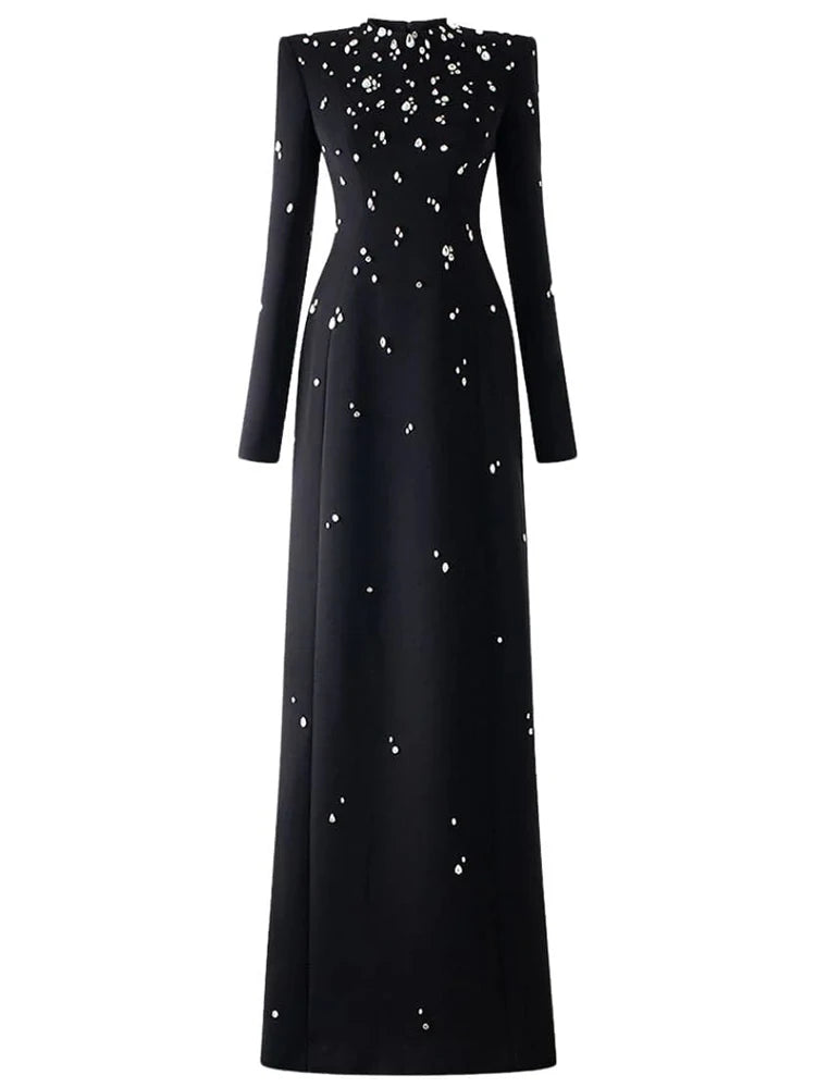 TOP QUALITY Newest 2026 Designer Fashion Women's Rhinestone Diamonds Beaded Long Maxi Dress