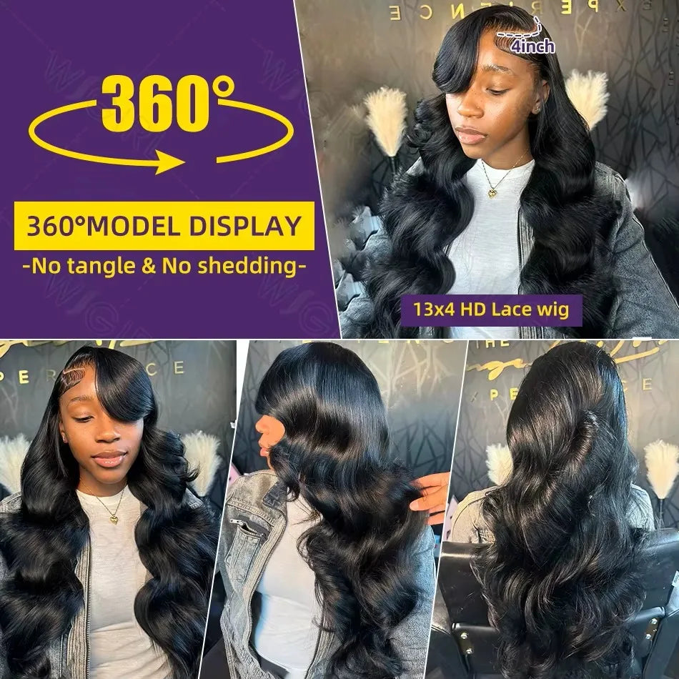 250 Density 100% Human Hair 13x4 13x6 Body Wave HD Lace Frontal Wig 40 46 Inch 360 Full HD Lace Front Wigs Loose Natural Black