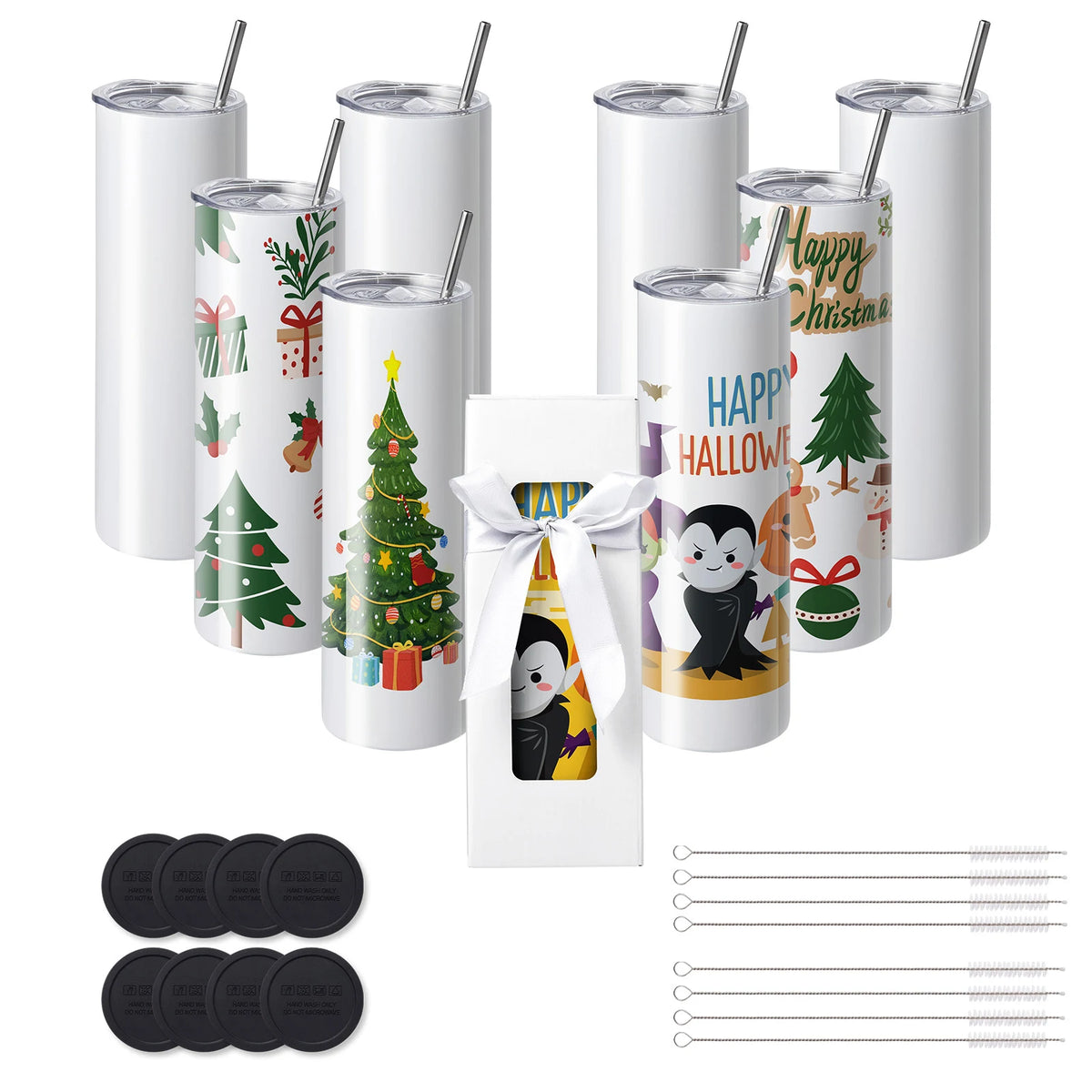 SucceBuy 8/12/14/16/24/50PC Straight Sublimation Tumblers Blank Tumbler Bulk Stainless Steel Double Tumbler Cups Heat Transfer