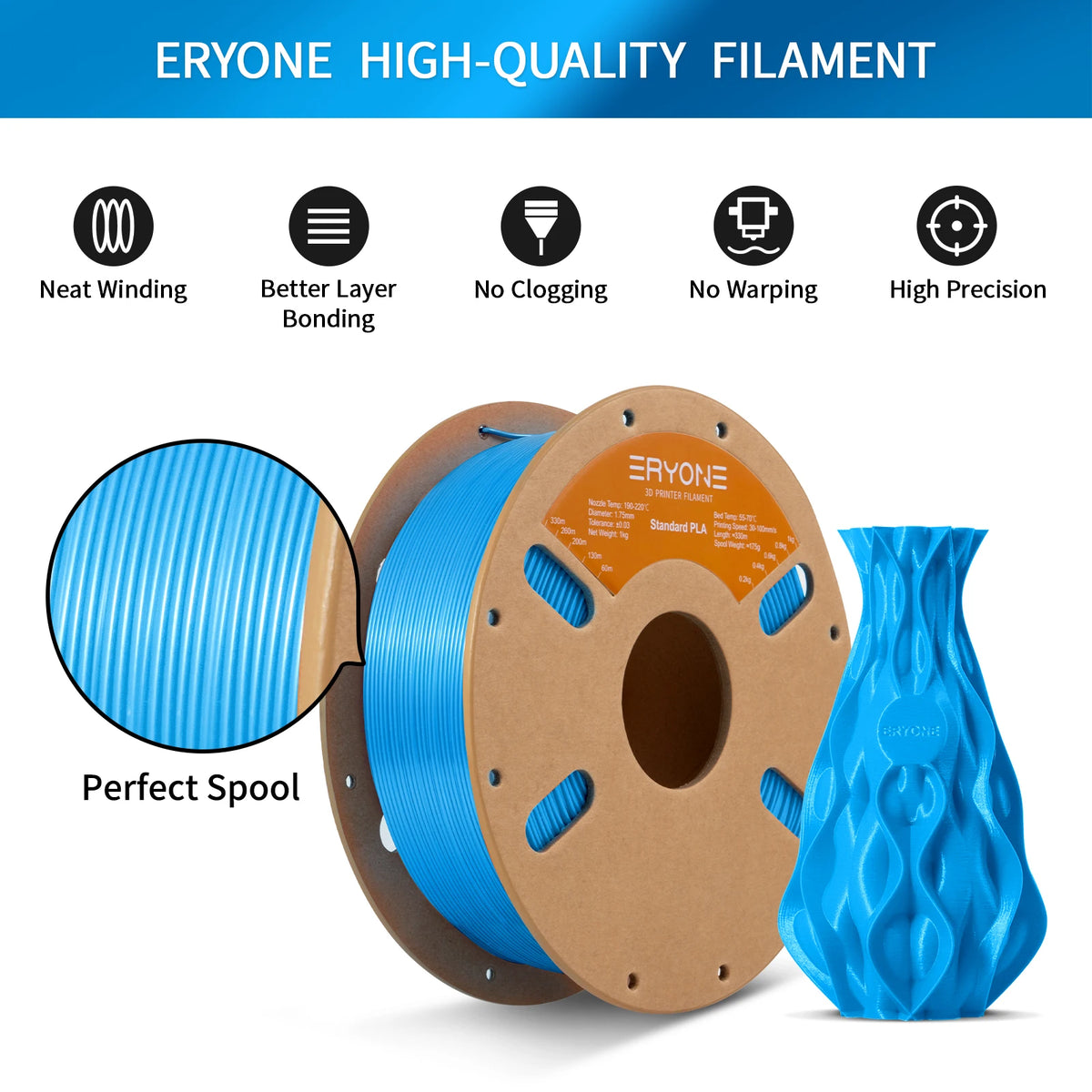 ERYONE Standard PLA Filament 1kg 1.75mm High Quality 3D PLA  Low Shrinkage Consumable For 3D Printer Fast Shipp