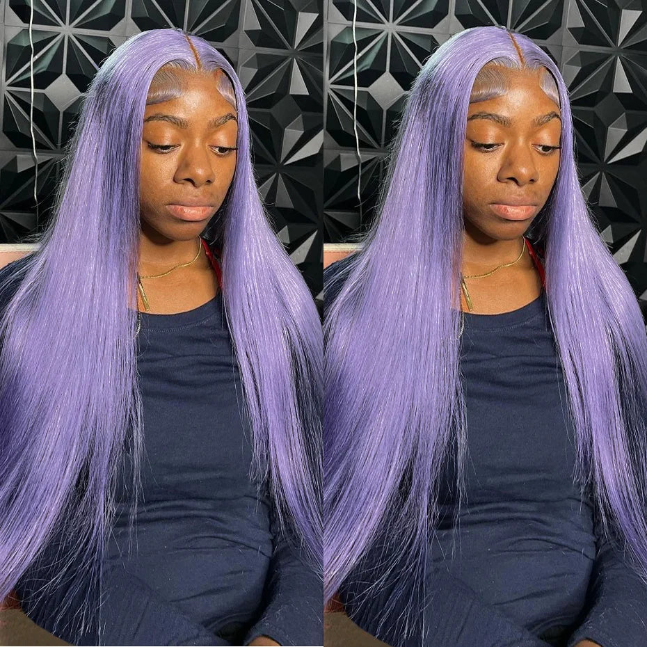 13x6 Purple Lace Front Human Hair Wig Brazilian 613 Blonde Pink Grey