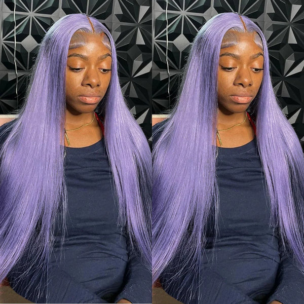 13x6 Purple Lace Front Human Hair Wig Brazilian 613 Blonde Pink Grey