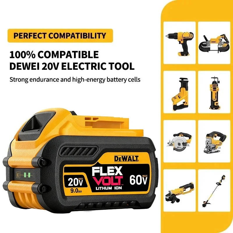 100% Original Dewalt 20V Battery 2AH 9AH Li-Ion Replacement Battery Charger Combo DCB202 DCB609 DCB209 DCB206 Power Tool Battery