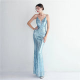 HBLL Women Strap Party Maxi Dress Sexy V Neck Evening Dress Celebrity Purple Sequin Dress Long Prom Formal Occasion Dress
