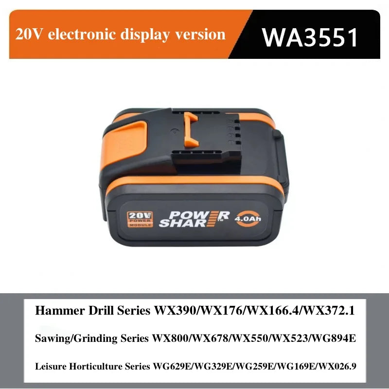 for worx 20V4.0/6.0/8.0/10.0Ah Lithium battery Rechargeable WA3553 WA3551 WA3553.1 WA3570 for All WORX Electric and Garden Tools