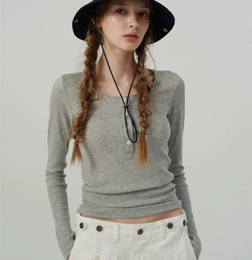 TheBarnnet Women's Slim Fit Long Sve T-irt Elastic Base Layer Top Korean Sle Pure Color Suitable for All Seasons