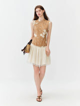 FSLE 2026 Summer Women's Contemporary Chinese-Inspired Intricate Embroidered Sleeveless Dress Sheer Mesh Overlay for Gala Events