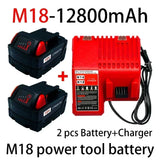 18V For Milwaukee M18 Power Tool Battery, Charger, BR, XC, 18V, 12800mAh M18B5, 48-11-1860, Built-in 18650 Battery