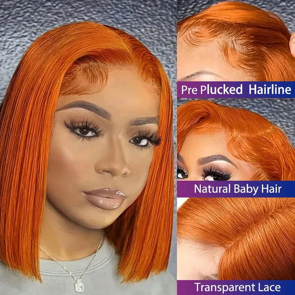 13x4 Lace Front Short Bob Wig 350 Ginger Orange Color Straight