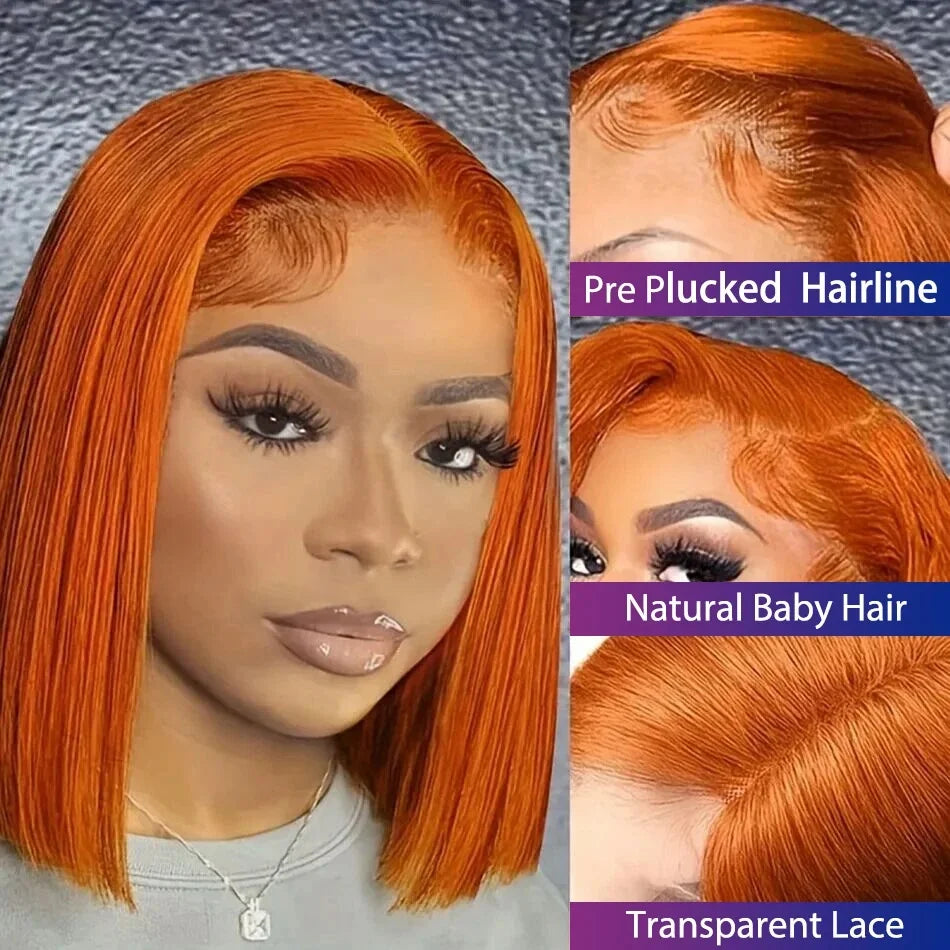 13x4 Lace Front Short Bob Wig 350 Ginger Orange Color Straight
