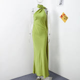 Elegant Satin Ribbons Halter Party Dress Women's Sexy Backless Off Shoulder Sleeveless Robes 2026 Summer New Lady Evening Gowns