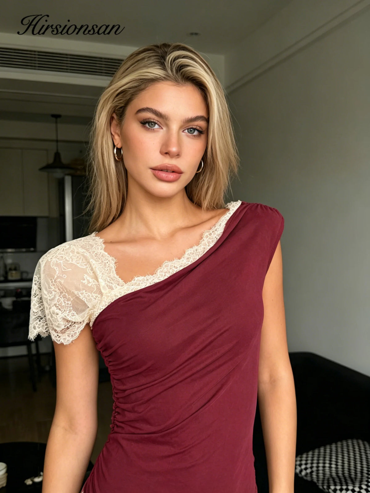 Hirsionsan Lace Patchwork Vintage Elegant T Shirt Streetwear Aesthetic Chic T Shirt Women Casual Modal Short Sleeve Tops Y2k