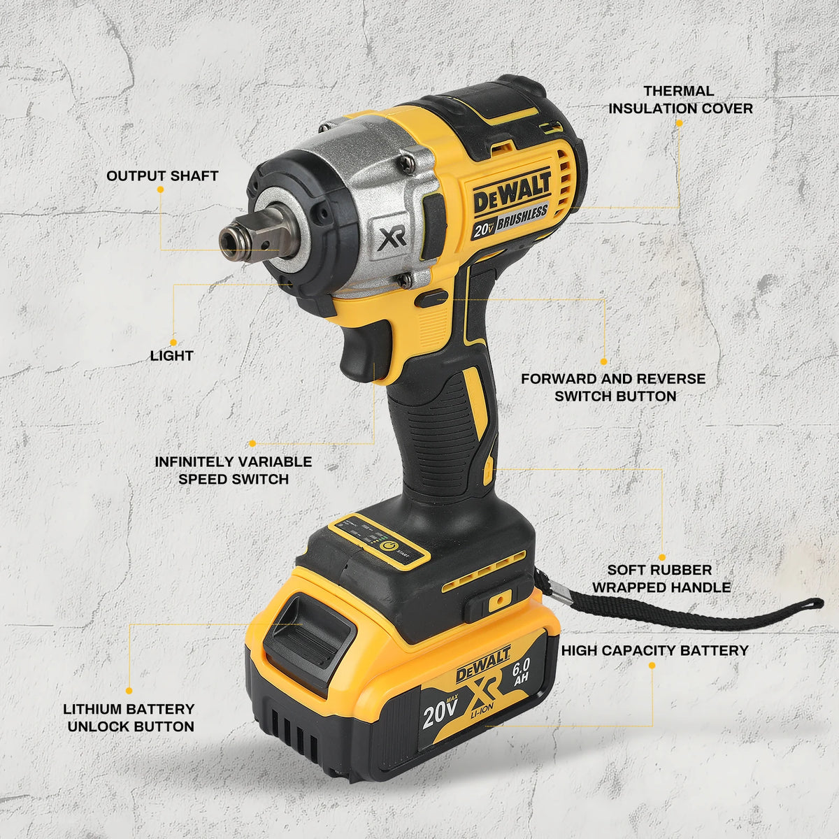 Dewalt DCF880 20V XR Brushless Impact Wrench 203N.M Torque 1/2in Drive Pressure-Sensitive Speed for Precise Work