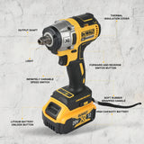 Dewalt DCF880 20V XR Brushless Impact Wrench 203N.M Torque 1/2in Drive Pressure-Sensitive Speed for Precise Work