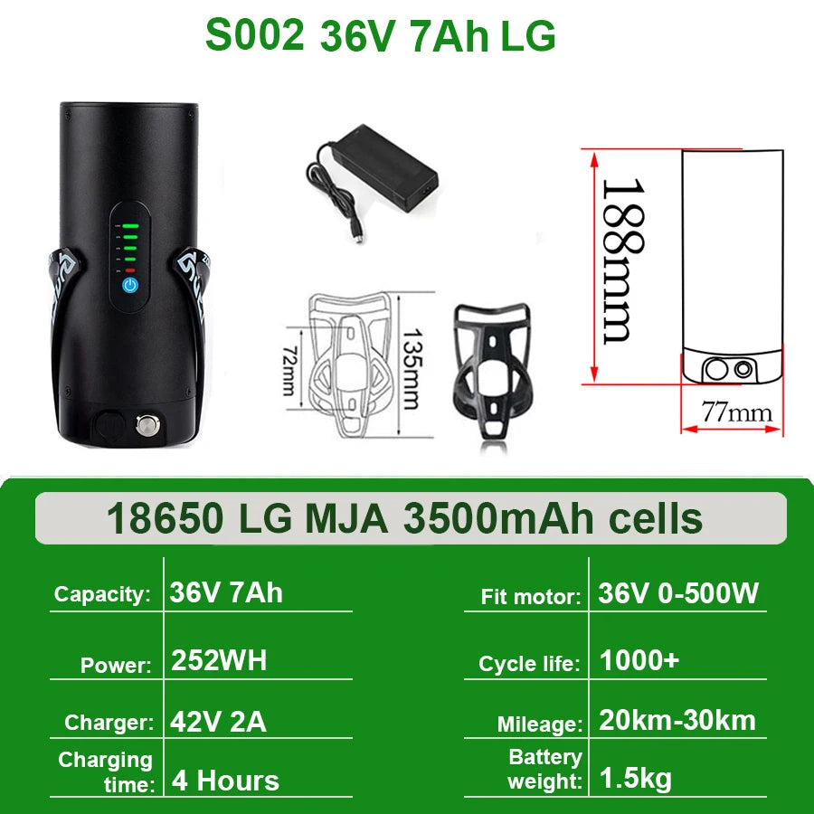 Mini Bottle EBike Battery 36V 10.5Ah 9Ah 48V 7Ah San-yo 18650 Li-ion Battery Pack for Bafang TSDZ2 250W 350W 500W Motor