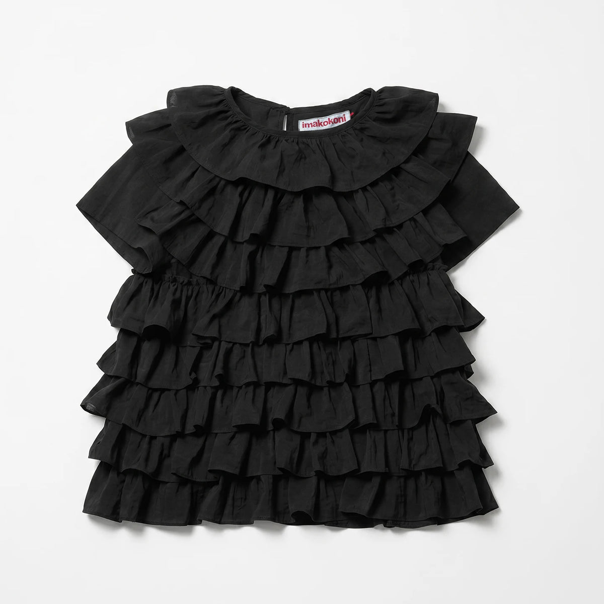 imakokoni Women's T‑shirts and Polos Summer Black Cake Layered Multi‑layer Ruffled Short Sleeve Casual Female Clothing Tops