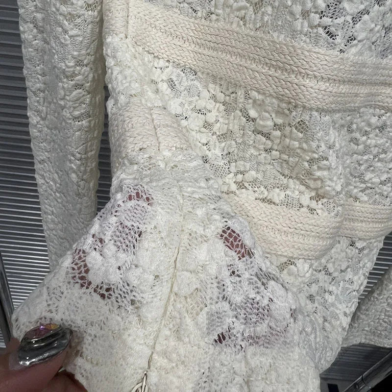 DEAT 2026 Spring New Lace Jacquard Bow Tie Backless Base Shirt For Women Versatile Long Sleeve Casual Pullover Female 11A08473