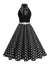 Tonval Bow Neck Halter Neck Polka Dot 50s Retro Party Clothes for Women Prom Vintage Cosplay Christmas Sleeveless Dresses