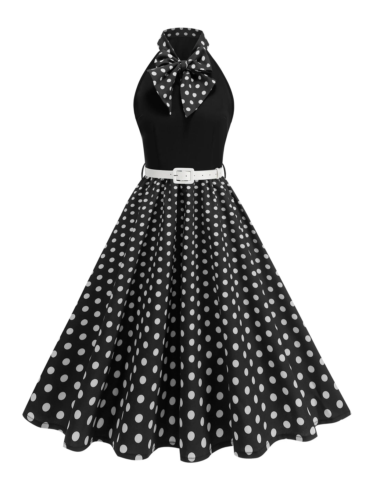 Tonval Bow Neck Halter Neck Polka Dot 50s Retro Party Clothes for Women Prom Vintage Cosplay Christmas Sleeveless Dresses